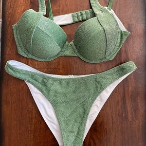Victorias Secret Bikini Green Sparkle NWOT M top S bottom